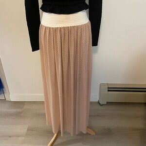 Tan Smocked Pleated Maxi Skirt for Resort Wear